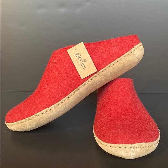 Glerups Natural Felted Wool Slip On Leather Sole Slippers Red Size 42 US W11 M9 - Picture 1 of 11